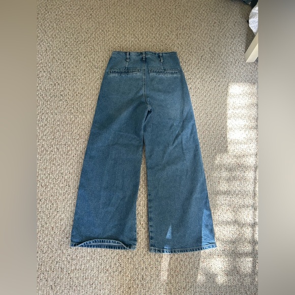 Zara High Waist Wide Leg Cropped Denim Jeans with Buttons - Picture 6 of 6